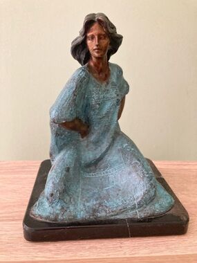 Seated Woman Sculpture in Turquoise Patina